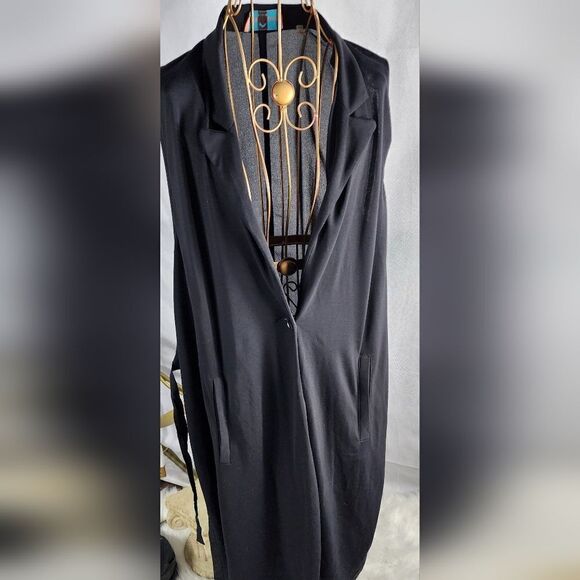 Patrizia Luca Milano Sheer Back Tie Back Sleeveless Notched Collar Long Vest - Picture 4 of 9